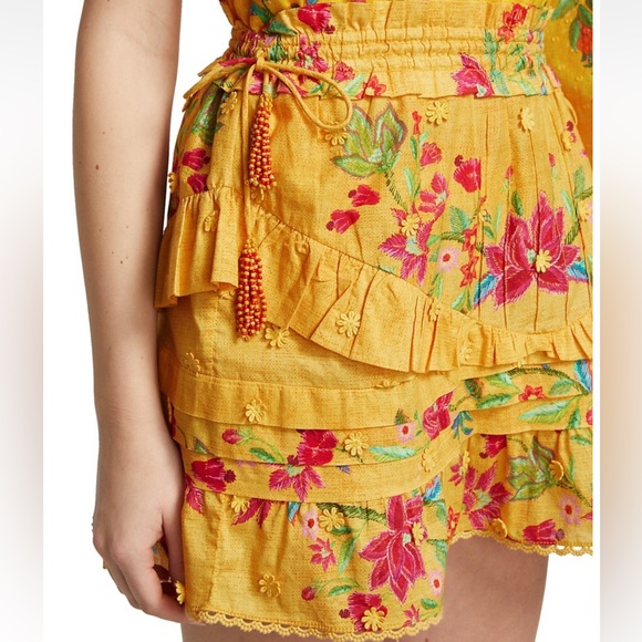 NWT FARM Rio Yellow Flower Dream Ruffle Mini Skirt- XL - Picture 5 of 11